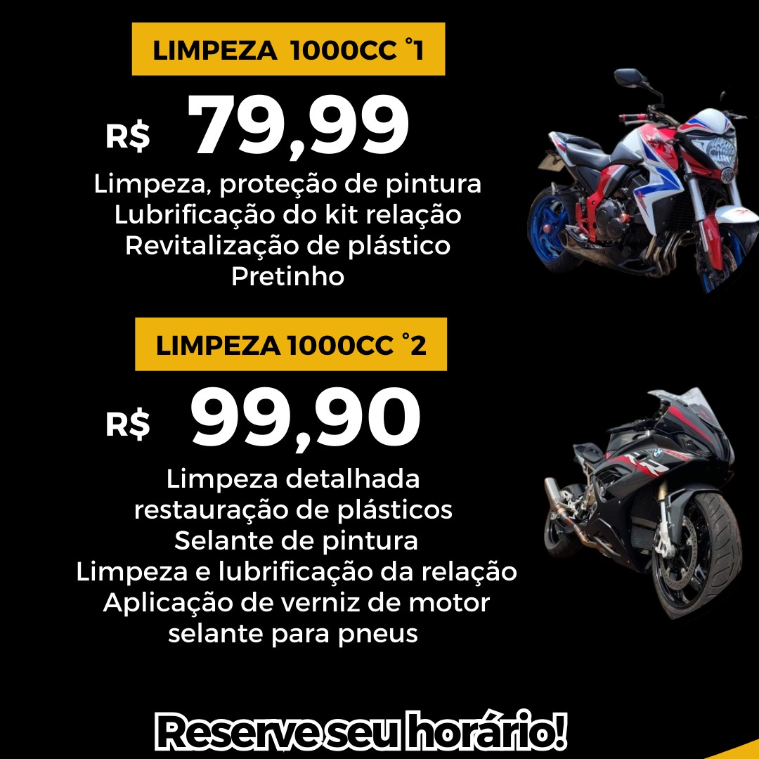 Limpeza  detalhada motos 1000cc a partir de 79,99