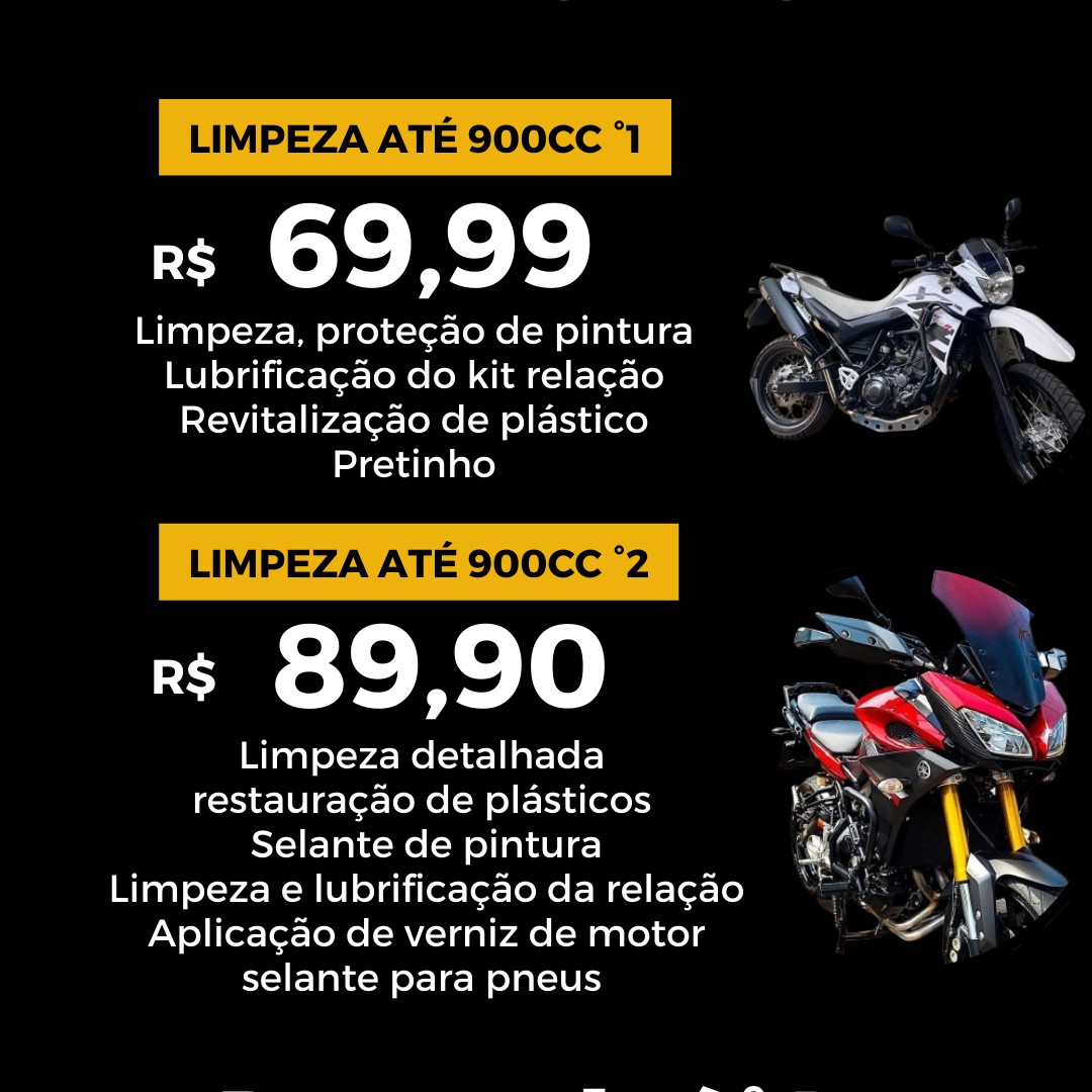 limpeza detalhada motos ate 900cc a partir de 69,99