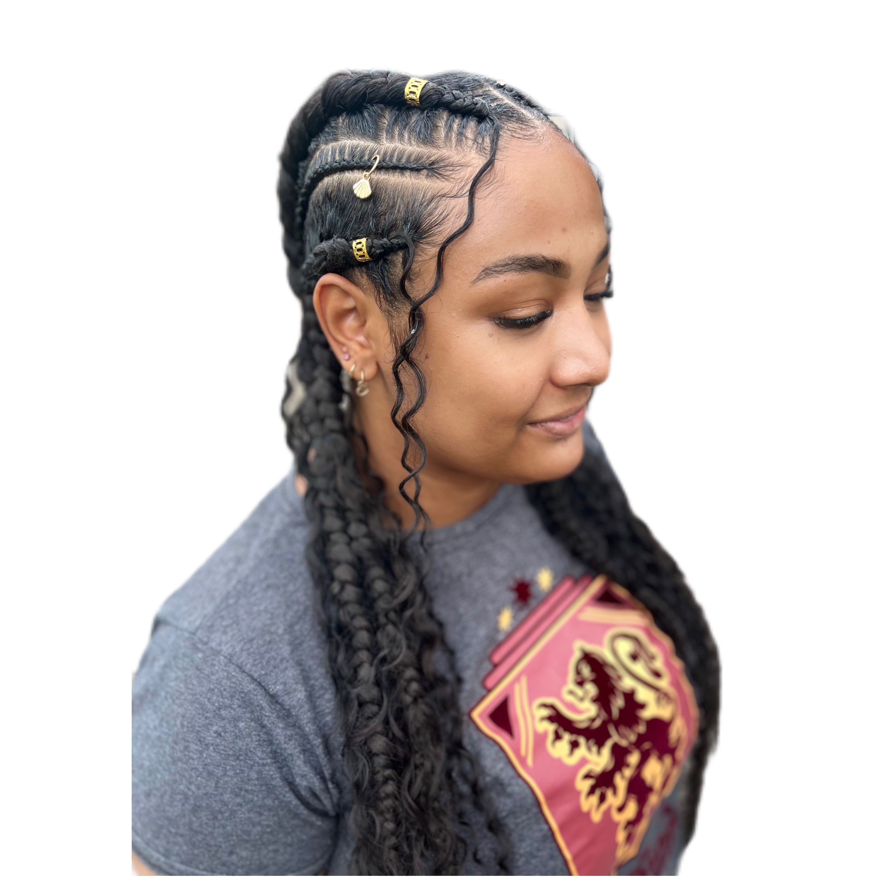 Trança Ghana braids com cachos