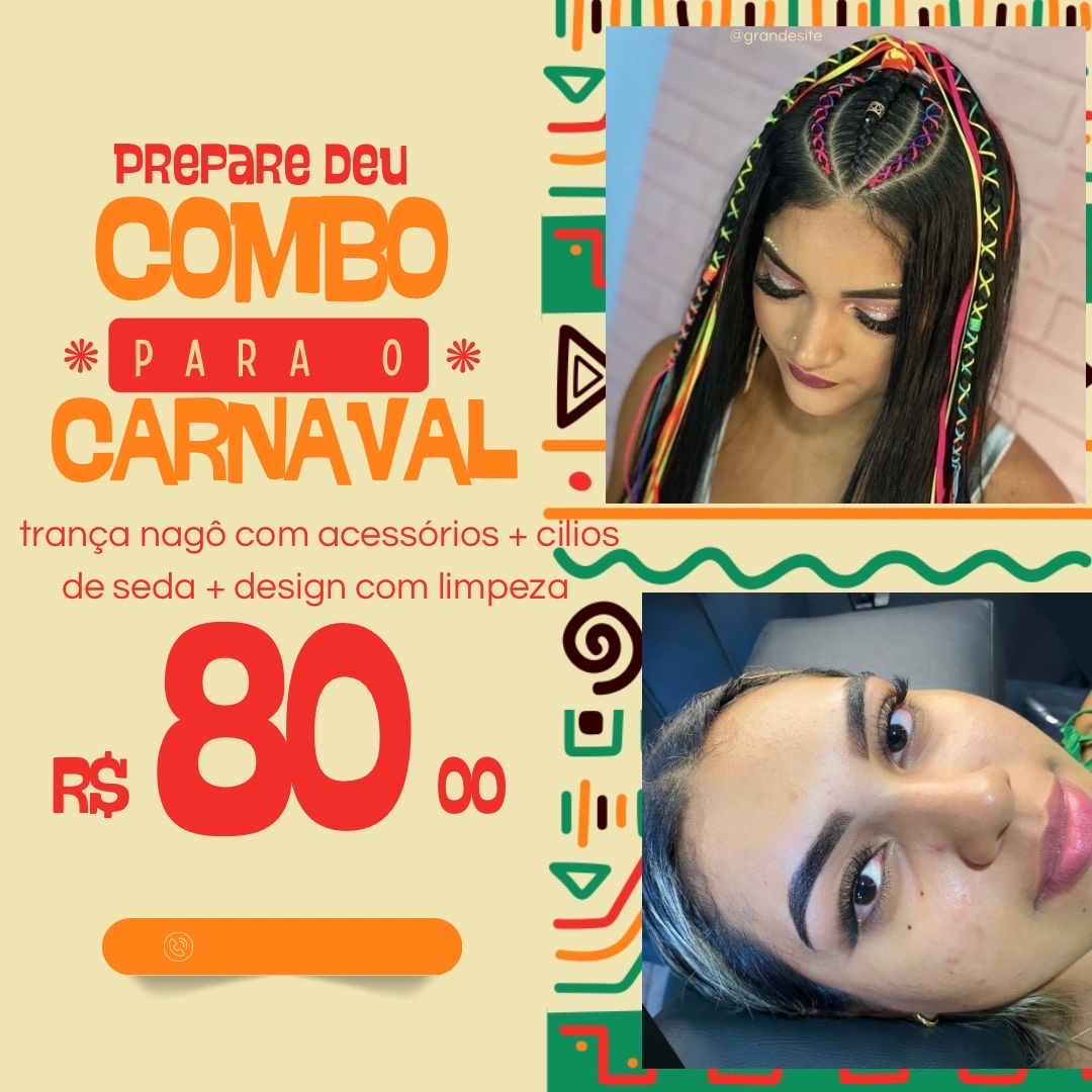 Combo Parceria 3 (Trança nagô + Cílios de Seda + Design com Limpeza)