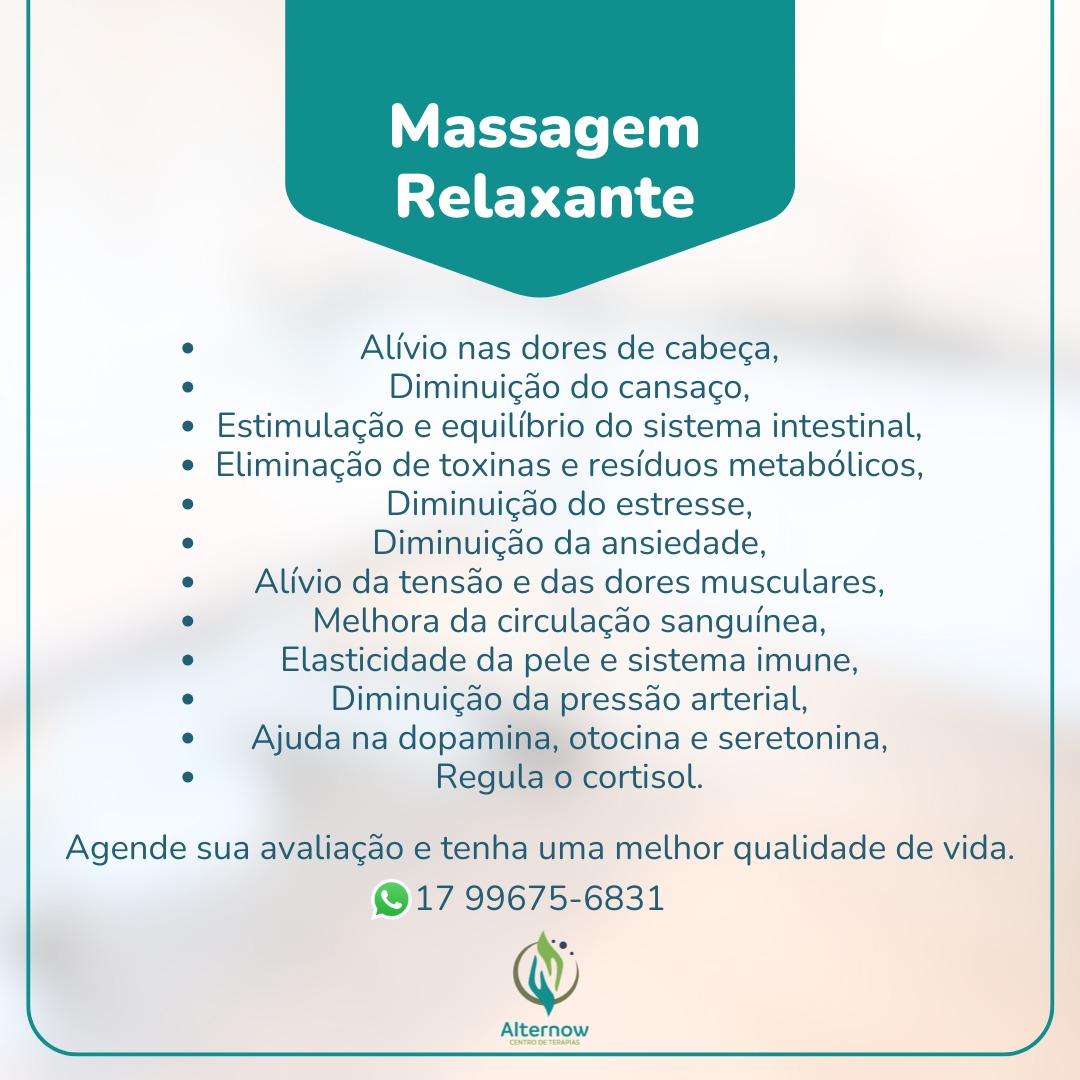 massagem Relaxante (valor no catálogo do WhatsApp)