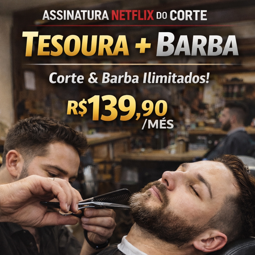 Assinatura Netflix só tesoura e navalhado + barba