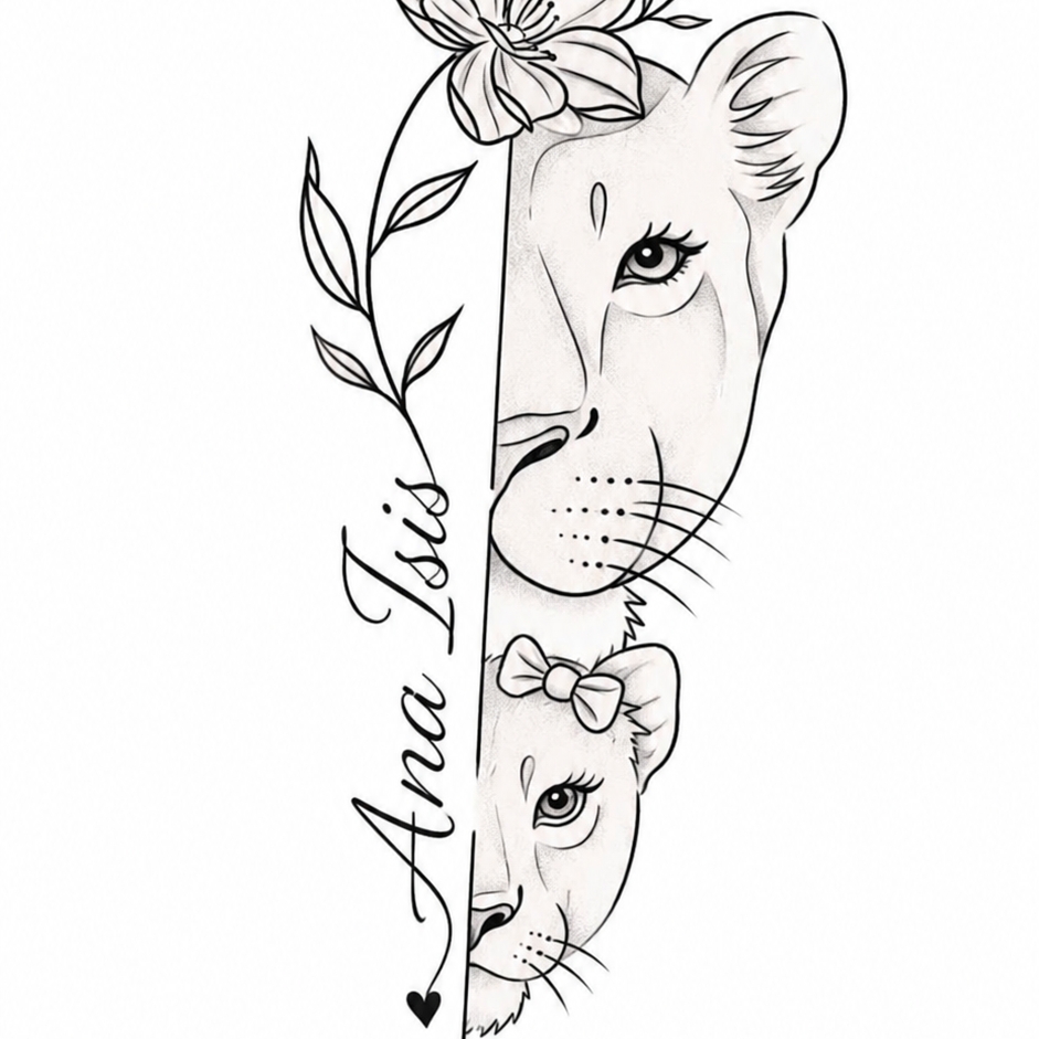 tatuagem de leoa com 1 filhote